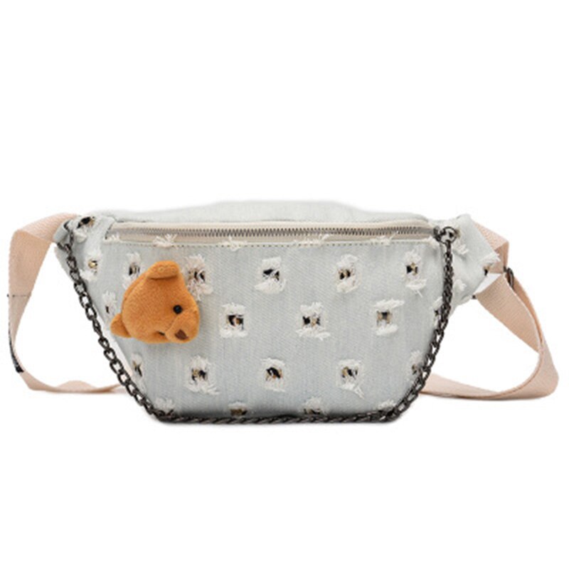 2020 saco da cintura das mulheres denim pacote de peito moda feminina sacos de viagem de ombro ajustável fanny pack alta capacidade saco de quadril sacos de ombro: Creamy-white