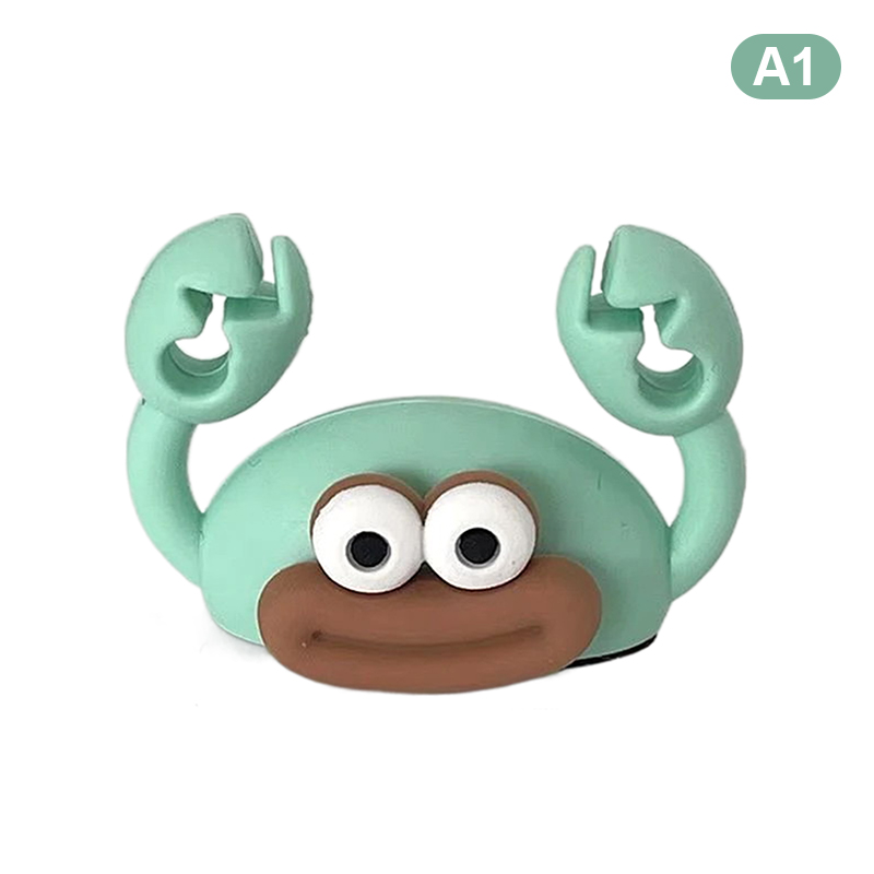 Kabelhouder met cartoonkrab, kabeloproller voor op het bureau, kabelorganizer, zelfklevende kabelhouder, kabelklem voor datakabelbeheer: Rood