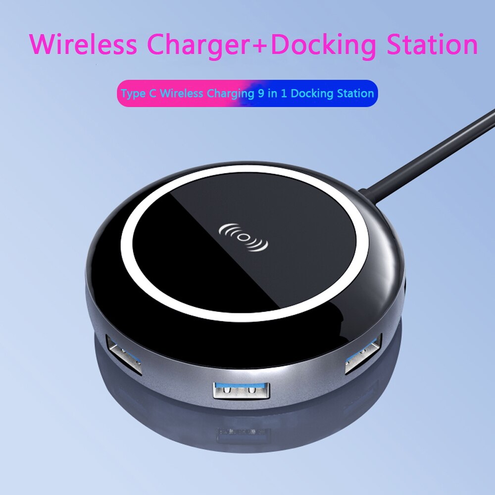 9 In 1 Type C Docking Station Hub Met Draadloze Oplader Usb 3.0 Hdmi Rj45 Sd Tf Card Voor Samsung huawei Macbook Type C Hub Usb: Default Title