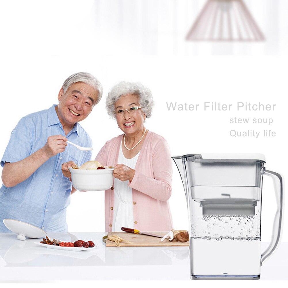 Ergonomisk håndtag acf kulfiber vandfilter kande 2.3l reducerer bly 25w dagligt transparent med 1 filter filtreringskande