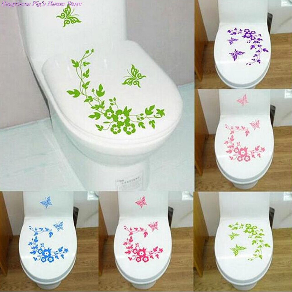 PVC amovible toilette couvercle autocollant papillon et fleur motif toilette siège couverture mur collage affiche autocollant