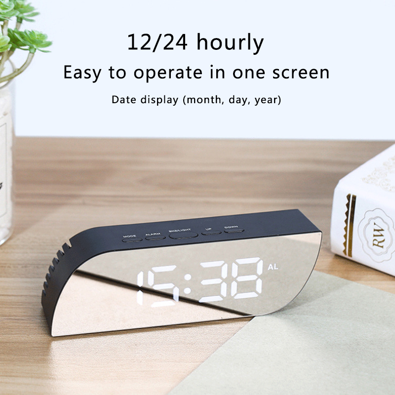 Digital Mirror Clock LED Night Lights Temperature Snooze Function Alarm Clocks USB Table Desk Clock Home Decor Battery Use