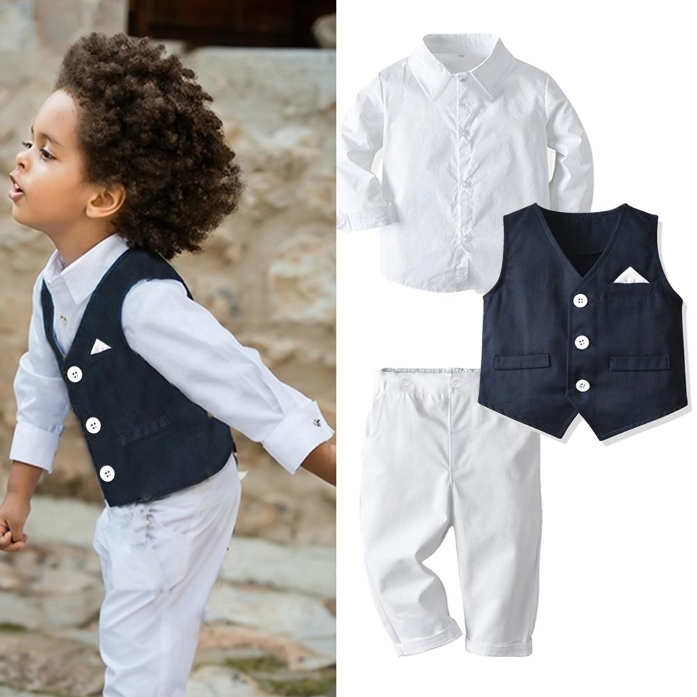 nuevos trajes de para niños traje de bebé 3 unids/set niños bebé traje de negocios camisa sólida + chaleco + Pantalones conjunto para niños 1-6 años: 5T