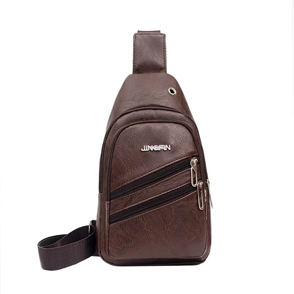 Men Chest Pack Single Shoulder Bags USB Charging Chest Bag Crossbody Bags Anti Theft For Sports Messengers Bag #N: Brown 