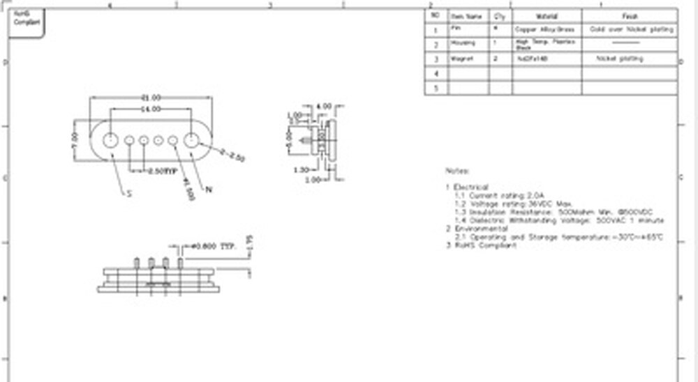 1Sets Magnetic usb charging cable Male Female Pogo Pin connector 4pin Pitch 2.5mmthrough hole Power Data Magnets contact Pad PCB