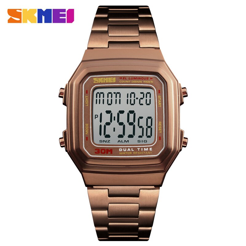 Skmei Sport Heren Horloges Digitale Horloge Countdown Waterdichte Rvs Led Horloges Relogio Masculino 1337: Coffee Gold