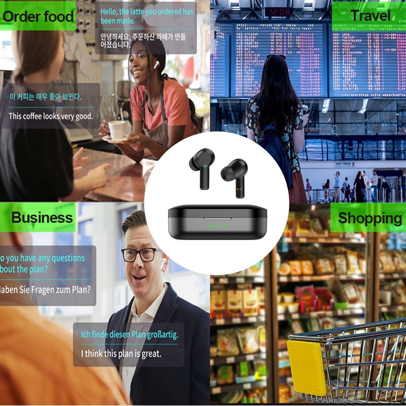 Draagbare Vertaling Hoofdtelefoon 80 Talen Instant Vertalen Smart Voice Vertaler Draadloze Bluetooth Vertaler Oortelefoon