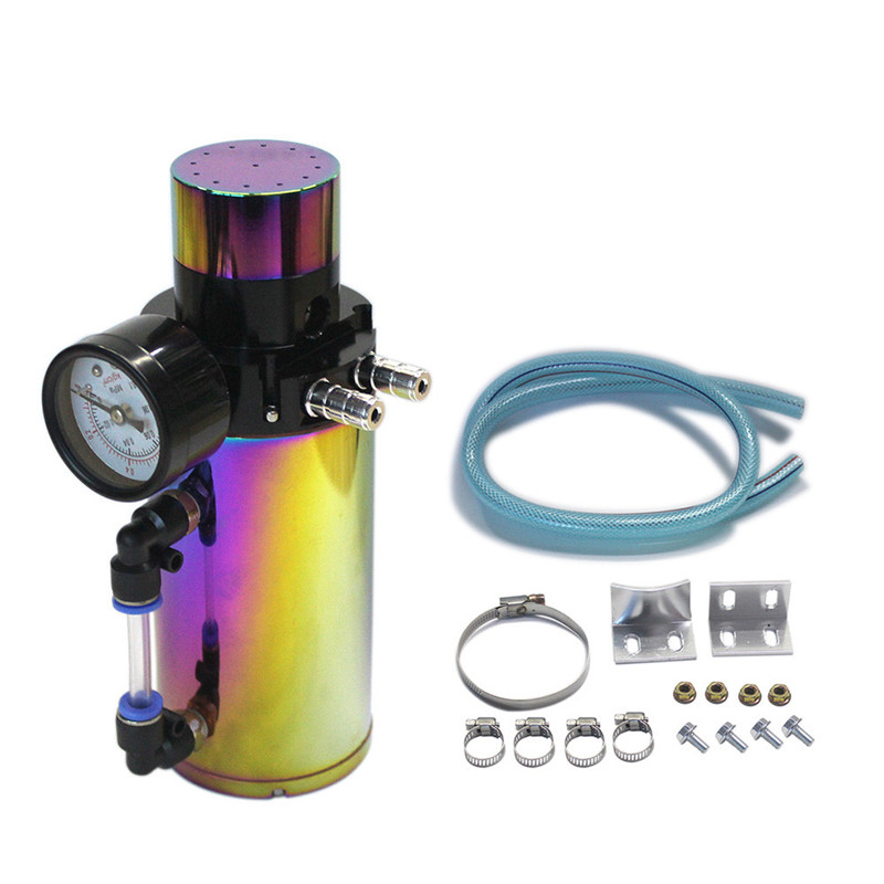 Spsld aluminium motor olie opsamlingsbeholder udluftningstank kan + vakuum trykmåler olie opsamling tank olie fange kan