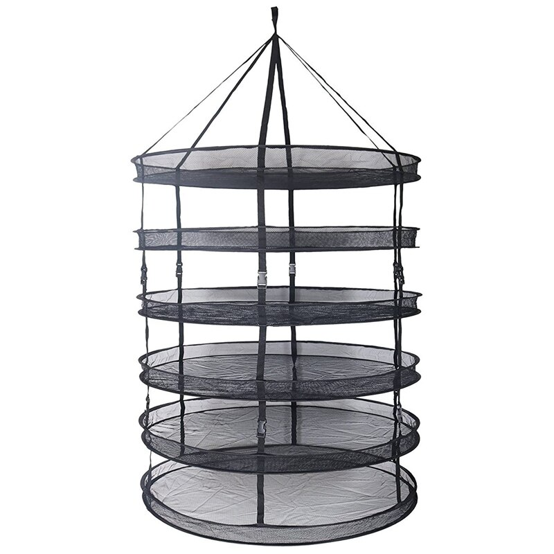 6- Layer Black Mesh Hanging Herb Drying Rack Dry Net for Storage Drying Seeds (3FT 6-Layer)