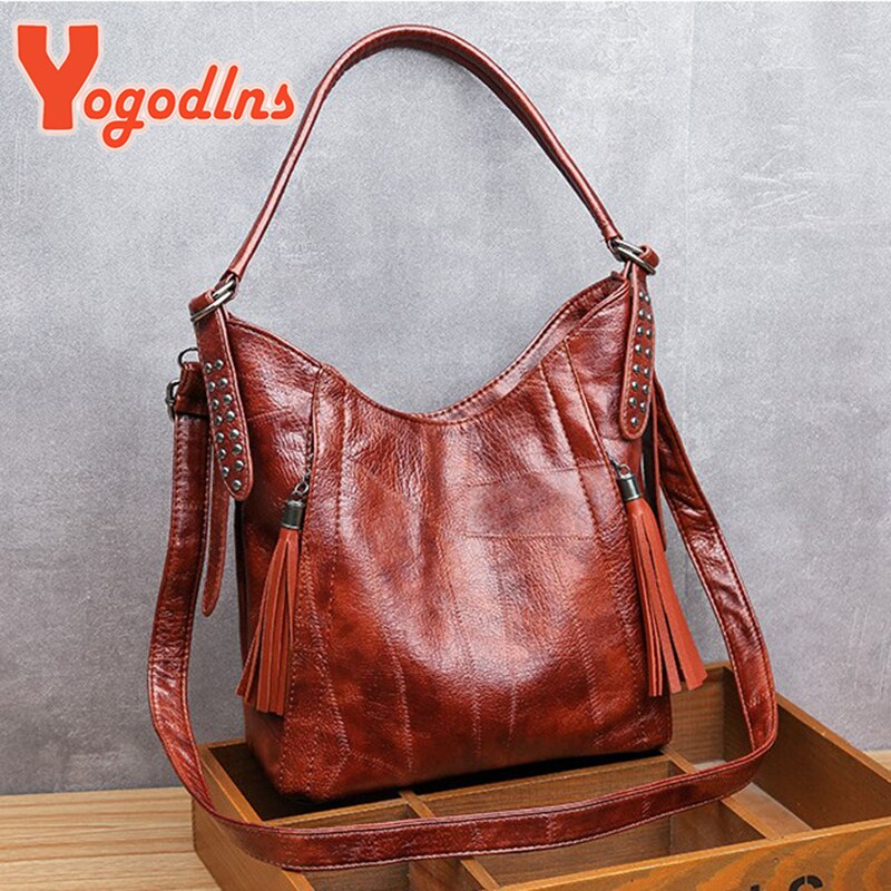 Yogodlns Brown Vrouwen Vintage Mode Vrouwelijke Schoudertas Pu Leer Vrouwen Retro Tas