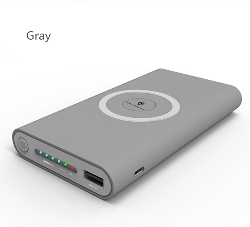 10000mAh Wireless Charging Power Bank Portable Battery Charger Powerbank For Xiaomi iPhone Samsung External Battery Poverbank: Gray