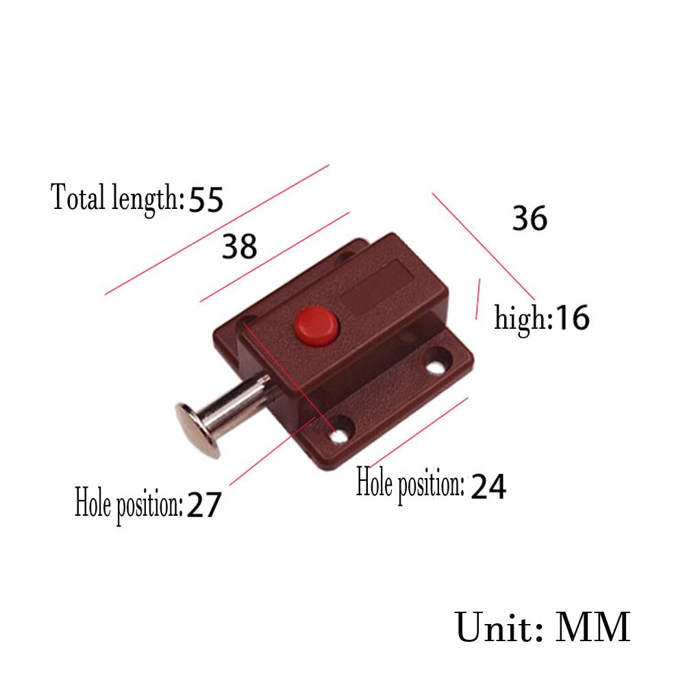 Plastic automatic button lock latch wall door cabinet door light and shade spring latch PP galvanized black and white brown: Brown