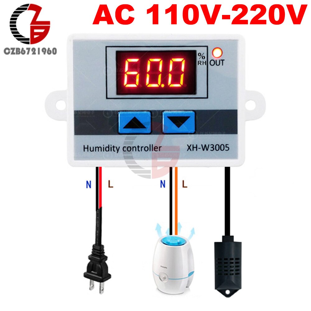 220V 110V 12V 24V W3005 Digital Humidity Controller Dehumidifier Indoor Outdoor Hygrometer Mositure Regulator Humidistat Sensor: AC 110V 220V