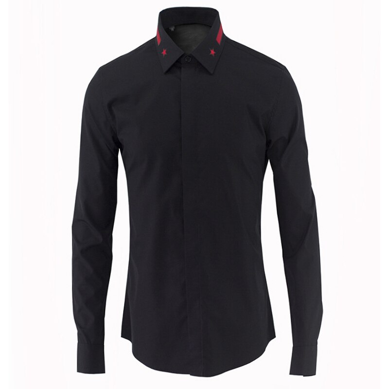 Chemise à manches longues pour hommes, modèle classique, , en coton pur, Slim, , grande taille, 3XL et 4XL, décontracté: Black / XL