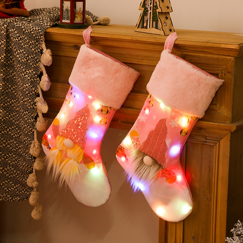 1 Pcs Kerst Kousen Sokken Kerstman Met Licht Xmas Candy Bag Haard Xmas Boom Decoratie Jaar