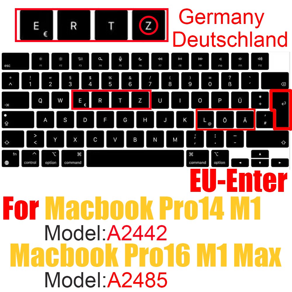 German Laptop Silicone Cover Laptop cover For macbook air 13 pro15 touchbar 11" Keyboard cover Dust-proof silicone keyboard case: Pro 2021 A2442 A2485