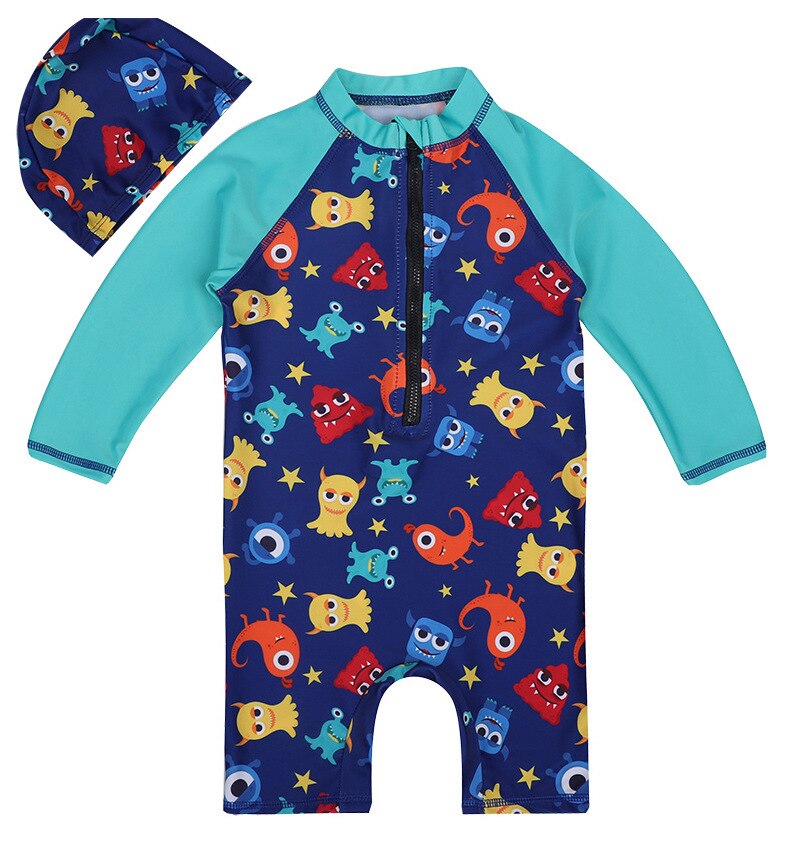 Swimable Baby Boy Muta Bambini Costumi Da Bagno Per I Ragazzi di Nuoto Surf Costume Da Bagno Per Bambini Ragazzo Beahwear di Modo Del Pagliaccetto + Cap Costumi Da Bagno: blue / 4-5Y