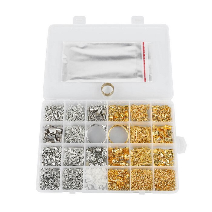 1 boîte 15/24 grille bijoux à bricoler soi-même matériaux de fabrication anneaux/homard fermoir/crochet/Torus/aiguille/Clip/bouchons d'oreilles faisant boîte perles Kit: 03