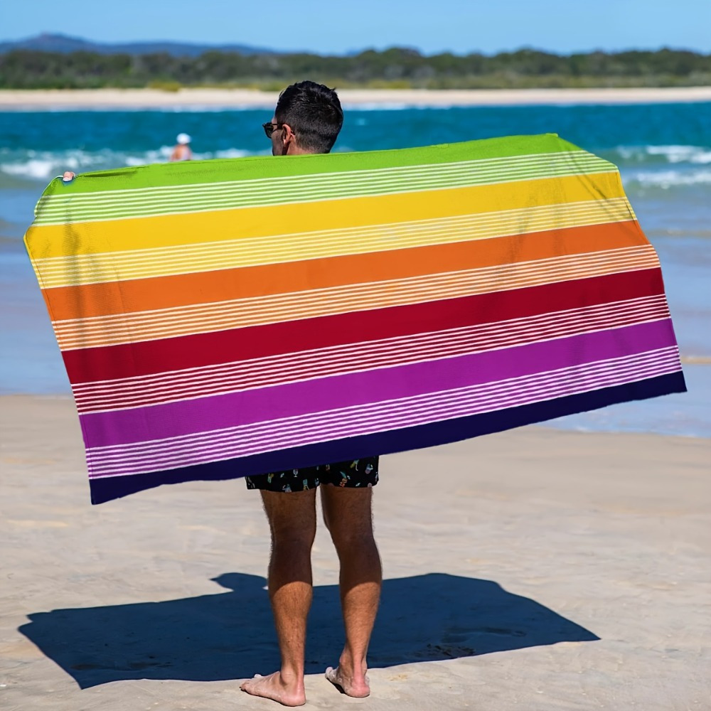 Ultrazachte, extra grote strandhanddoek met regenboogstrepen - levendige regenboogkleuren, sneldrogende microvezel, stevige wikkel voor op het strand &