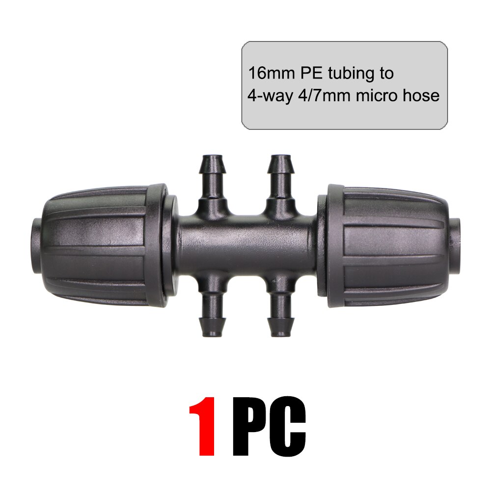 MUCIAKIE-conector de tubería de 16mm a 4/7mm, adaptador de agua de riego de jardín, 6 vías, tubo de polietileno a juntas de conector de micromanguera de 1/4 pulgadas: 1PC