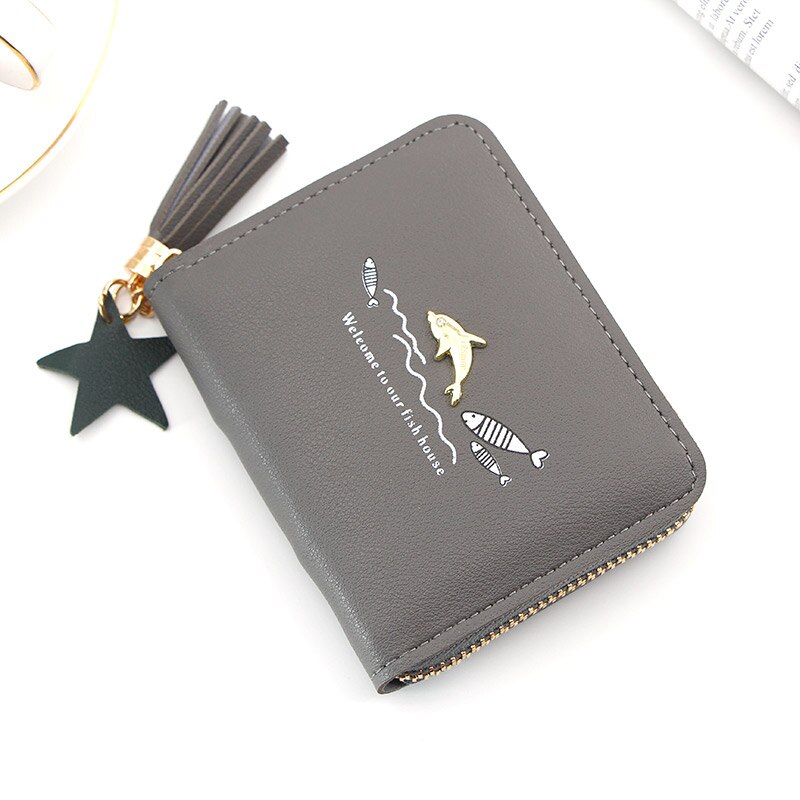 Kurze Frauen Geldbörsen Nette Liebe Quaste Haspe Geldbörse Karte Halfter Weibliche Kupplung Geld Tasche PU Leder Dame Reißverschluss: Grau