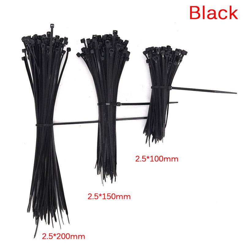 100 Stuks Nylon Plastic Self-Locking Cable Zip Tie 2.5*100Mm 2.5*150Mm 2.5*200Mm Zwart Netwerk Draad