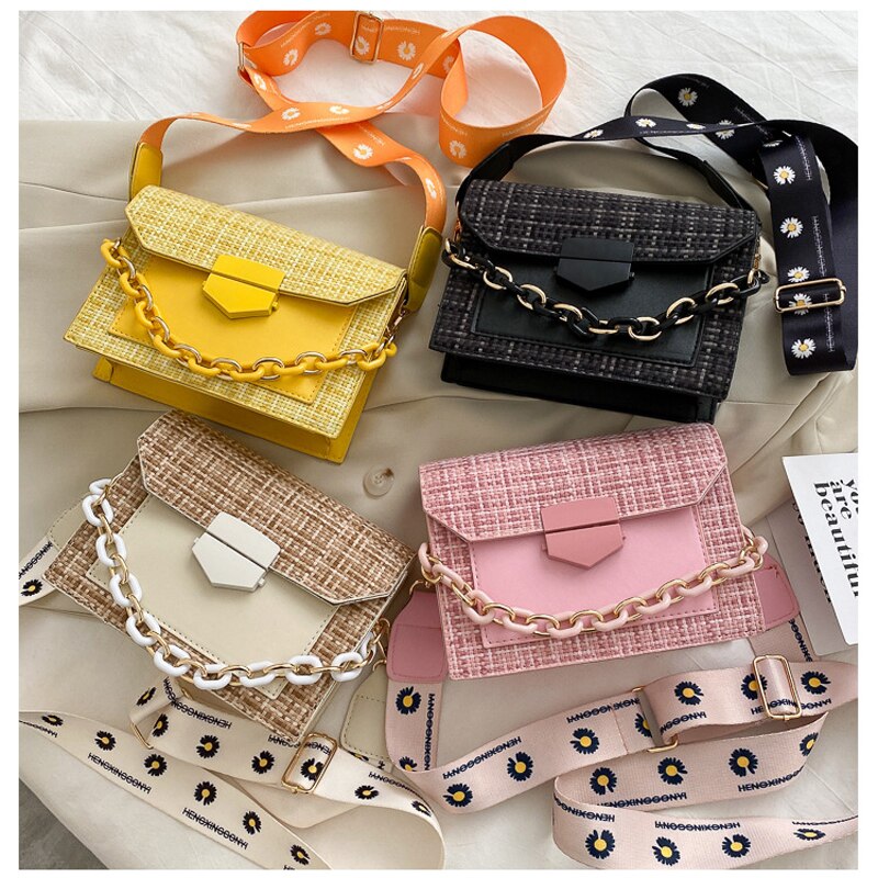 Wide Strap Shoulder Bags for Women Lady Handbags and Purses Chain Messenger Crossbody Bags ladies