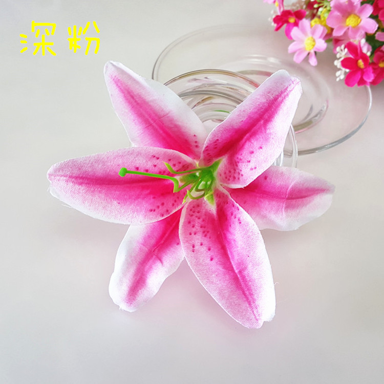 Flores de lirio artificiales de 13CM, cabezas de flores de seda, lirios de simulación, decoración de en casa, boda, manualidades de álbum de recortes, 10 unids/lote: Dark pink