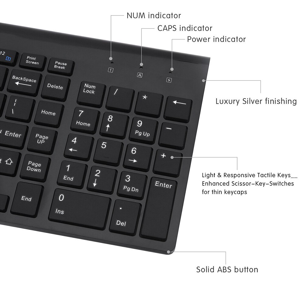 Jelly Comb Full-size 2.4G Wireless Keyboard and Mouse Combo Ultra-thin Business Silent Keyboard Mouse Set for Mac Pc Win XP/7/10