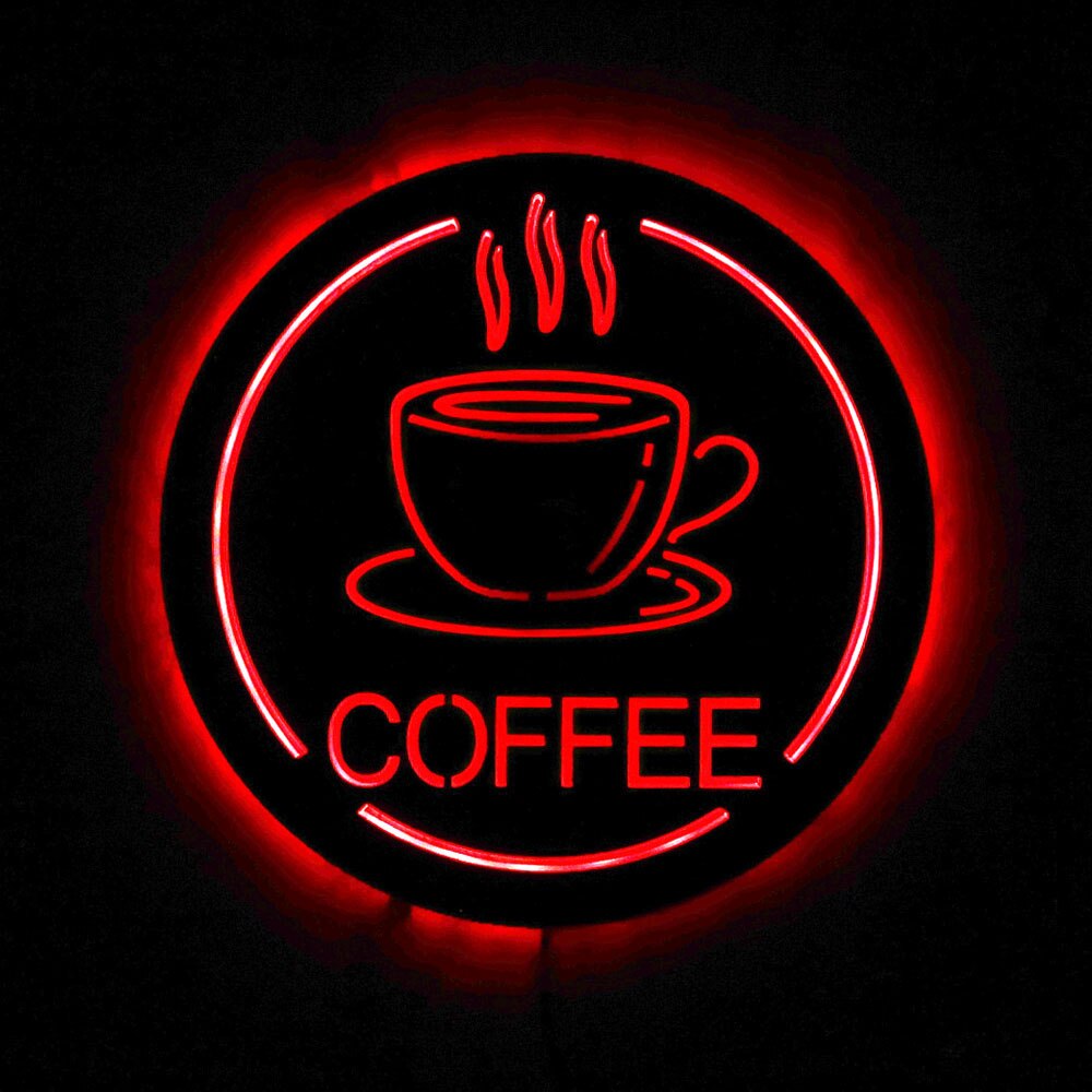 Kaffestation led belysning skilt væg spejl java køkkenindretning vægkunst cafe hus lys op forretning åbent skilt til barista