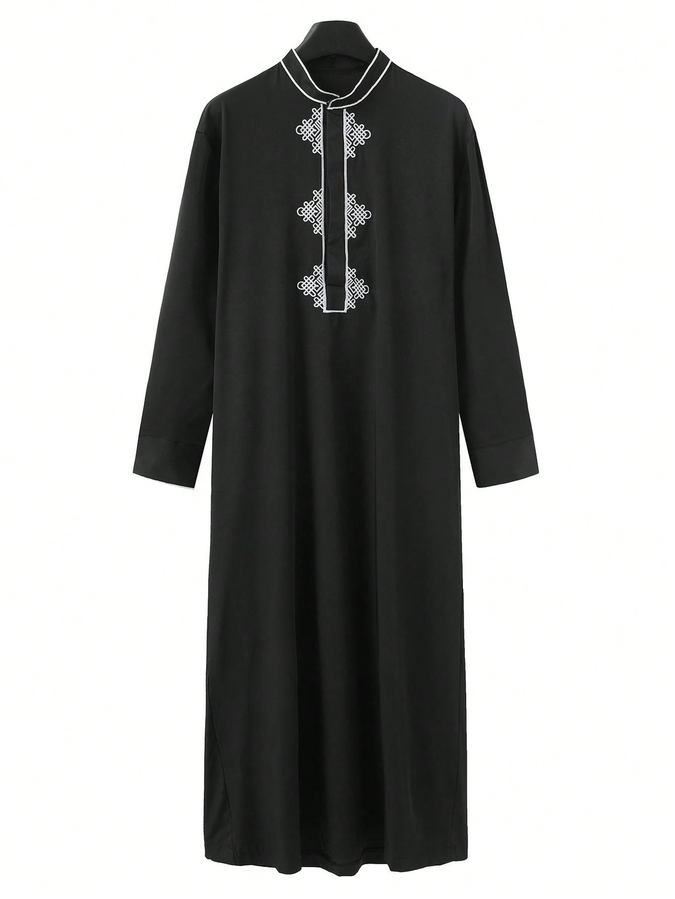 Inner Robe Man Muslim Ethnic Men's Robe Black Luxury Embroidered ... – Grandado