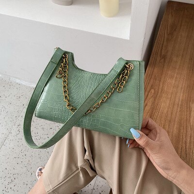 Kvinder tasker håndtaske alligator kvindelig skuldertaske pu læder kæde vintage stil messenger tasker enkelt afslappet taske: Grøn