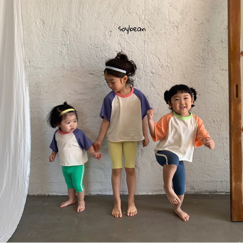 T-shirts en coton pour enfants | Ample, décontracté et à la coréenne 3470, avec manches en Patchwork, pour filles et garçons