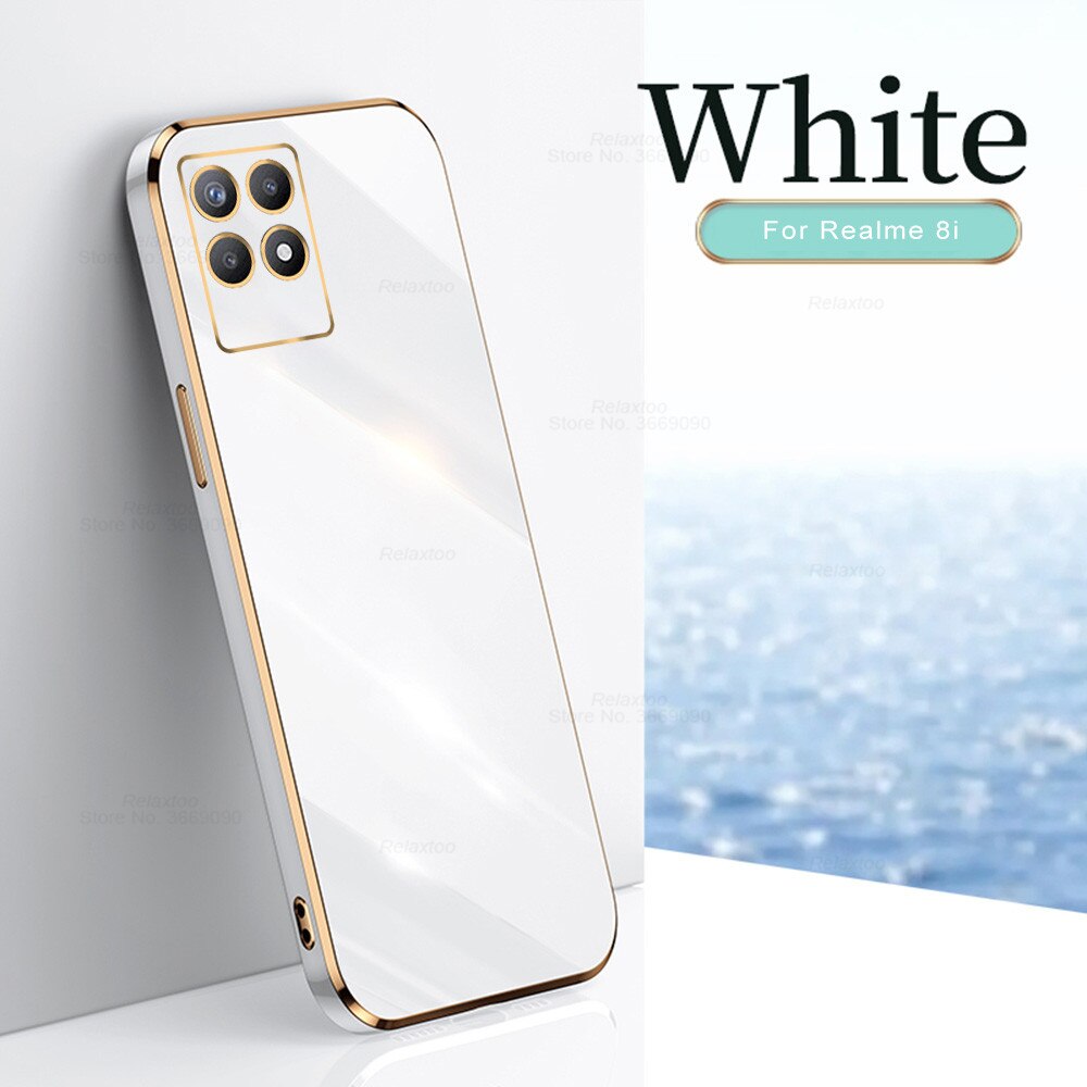Voor Realme 8i Case Plating Vierkante Frame Soft Silicon Cover Voor Oppo Realme 8i Realmi Rijk 8 Ik I8 Realme8i bescherming Back Shell: For Realme 8i / white