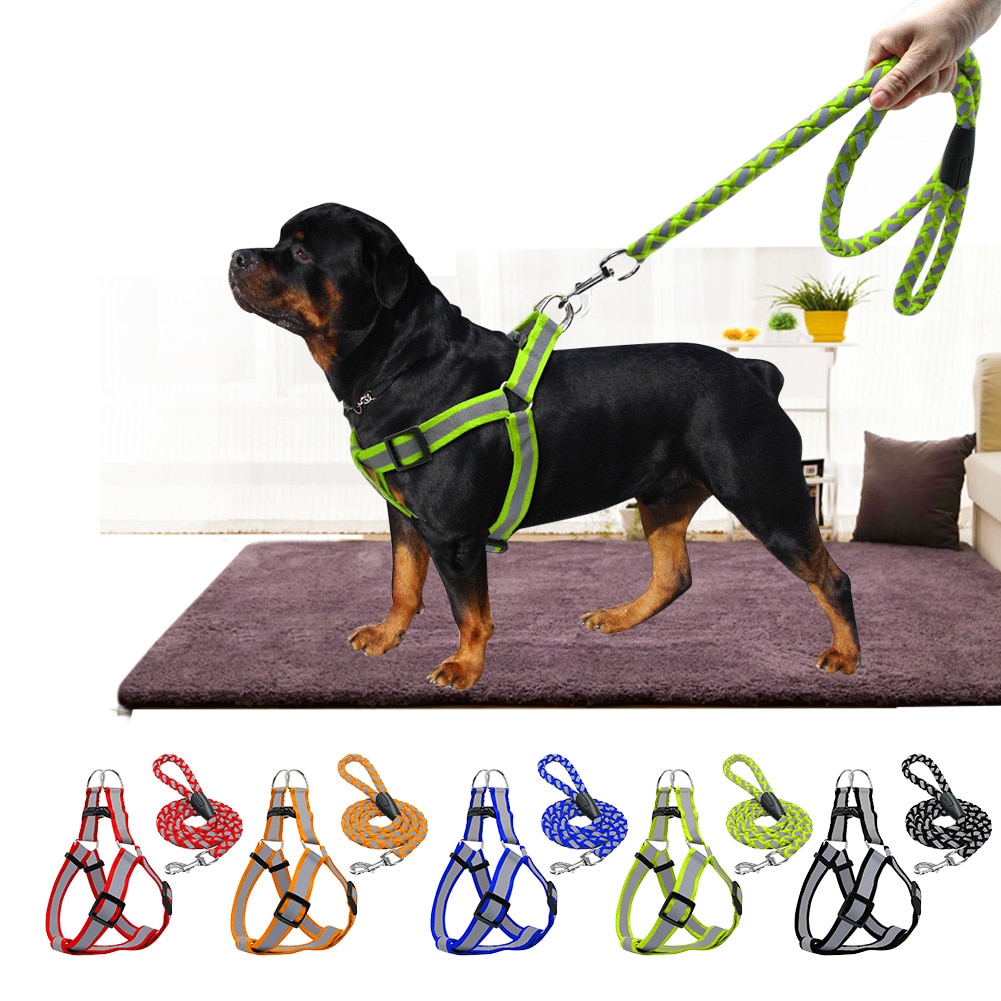 Store reflekterende små hunde halsbånd sele snor nylon reflekterende hundesele snor bly gå hund reb kæledyr kat hvalpe forsyninger