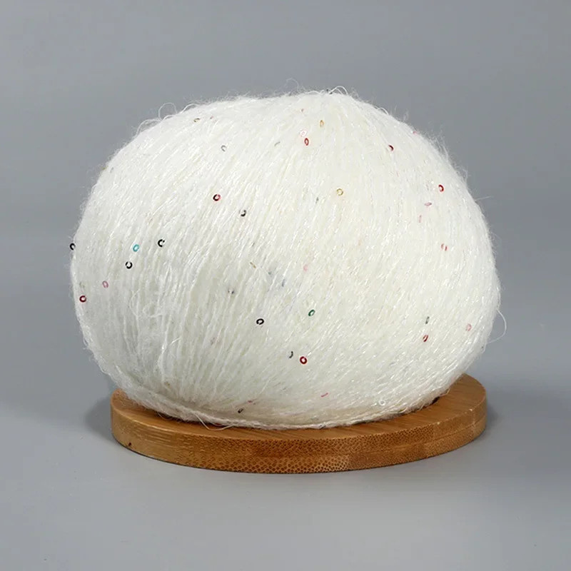 50 g Spitzen-Mohairgarn mit Pailletten, Häkel-Strickgarn mit Lurex, modische Baby-weiche zur Seite fahren-Schal-Nadelgarn mit Schlaufen