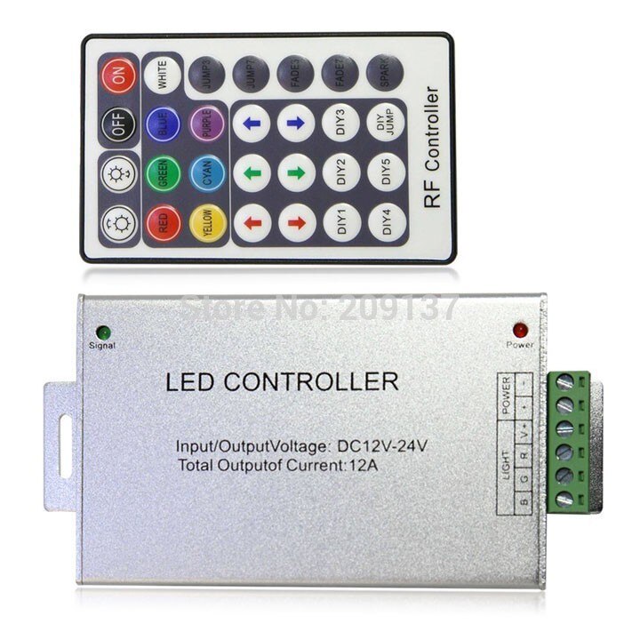DC12V~24V 12A RGB LED Controller with 28 Keys Remote for SMD5050/3528 RGB Led Strip Light Aluminium