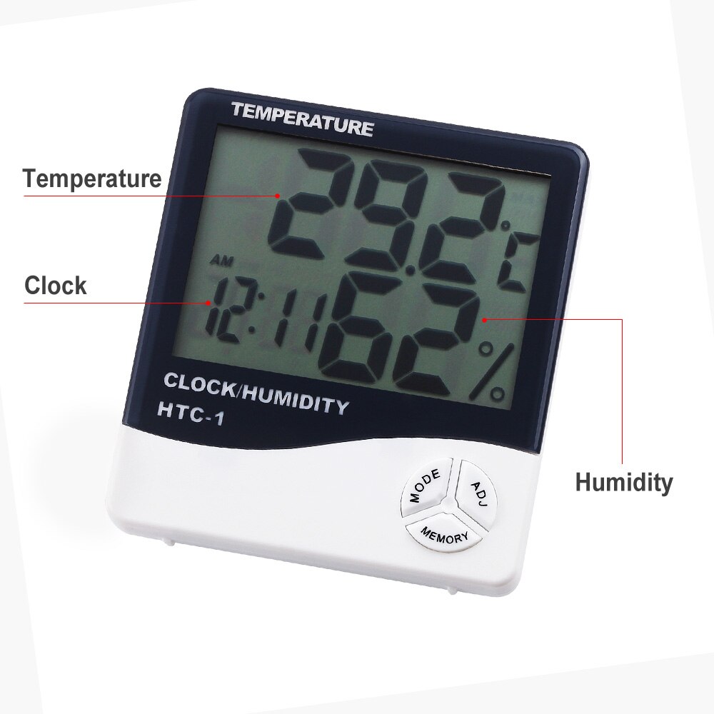 Digital LCD Electronic Ambient Thermometer Humidity Meter Hygrometer Weather Station Aquarium Bathroom Indoor With Alarm Clock