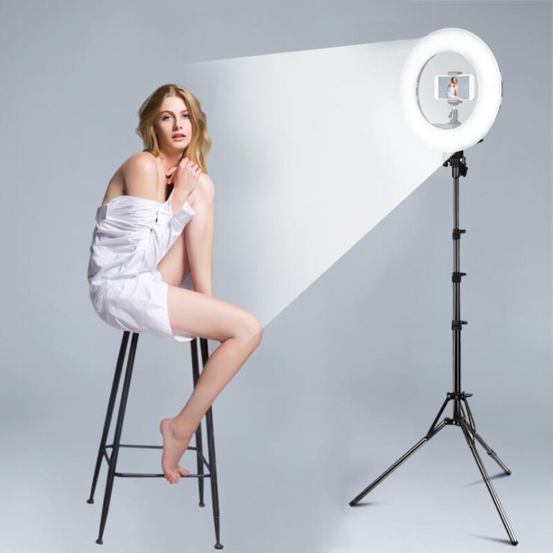 Dimmable LED Selfie Ring Light with Tripod USB Selfie Light Ring Lamp Big Photography Ringlight with Stand for Cell Phone Studio
