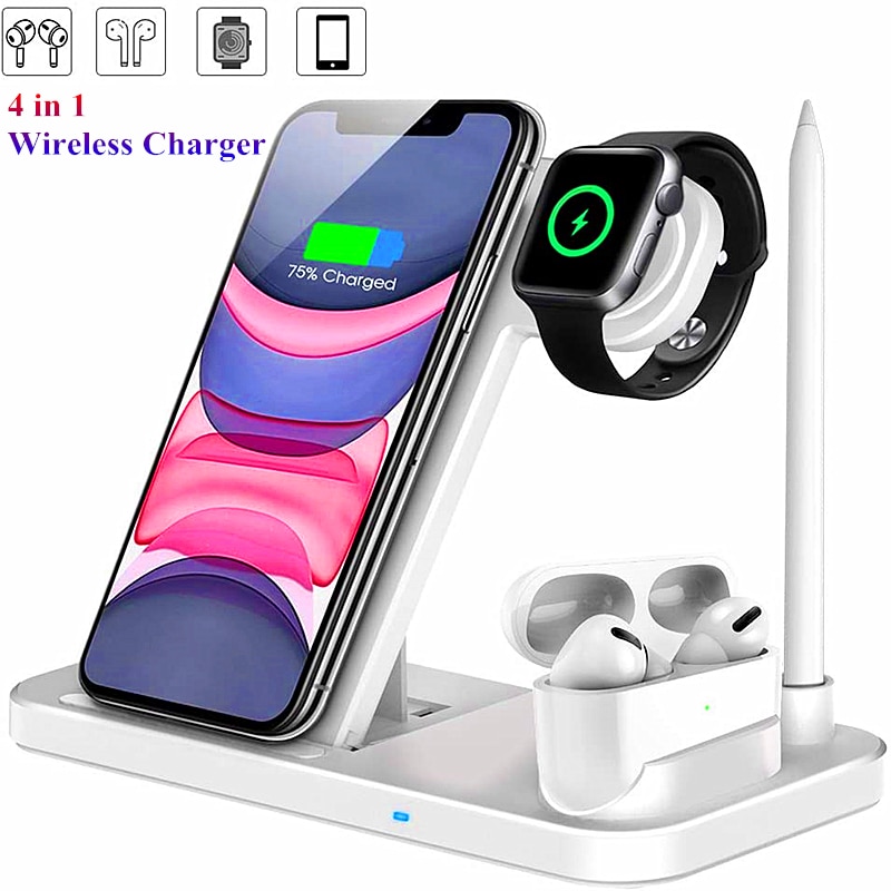 4 in 1 senza fili caricabatterie pad 10W Veloce di Ricarica per il iPhone 11 pro XR X Xs Max per Mela Osservare 5 4 3 2 Airpods 1 2 pro Matita