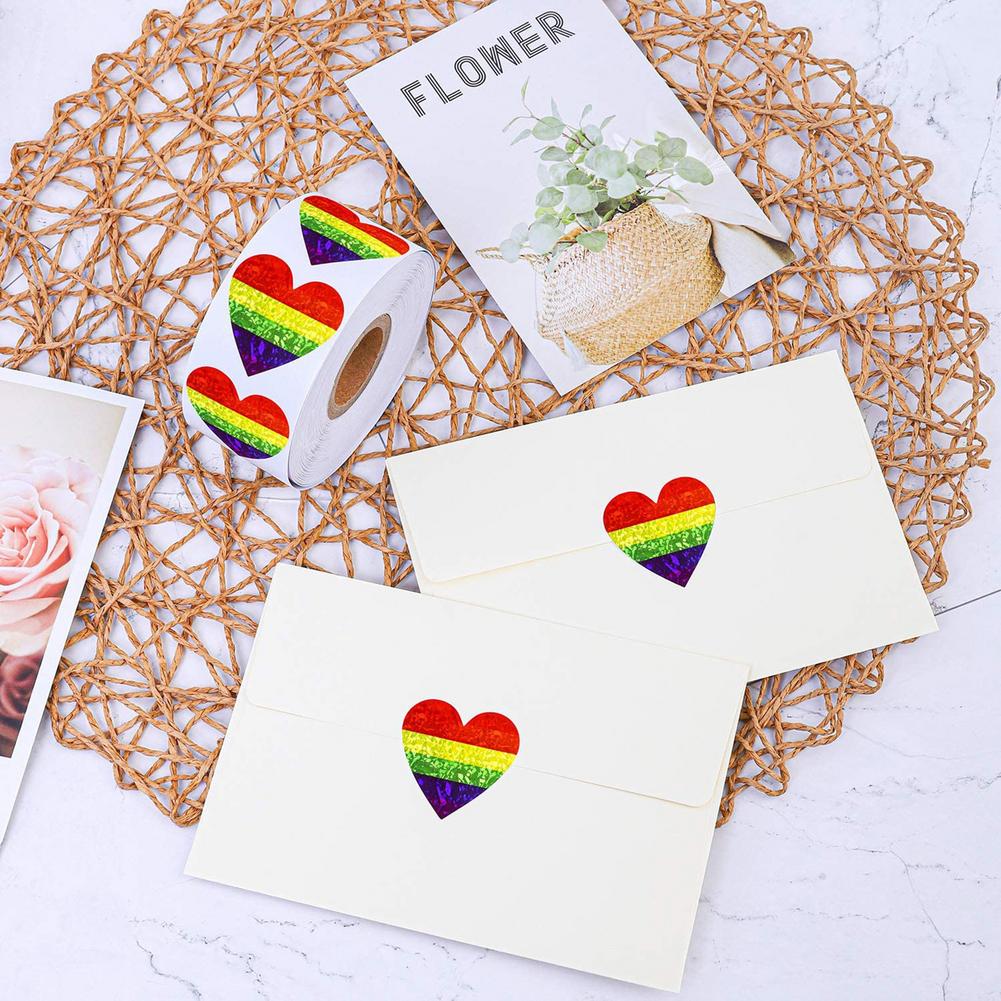 500Pcs/Roll Glitter Gay Pride Stickers Liefde Pride Regenboog Stickers Hartvormige Stickers Label Voor Liefde Hart Valentijn dag