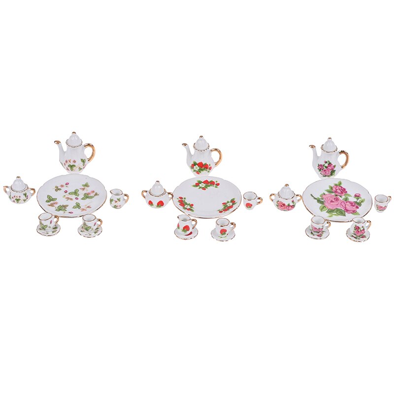 8pcs Dollhouse Miniature Restaurants Goods Porcelain Tea Set Plate Cup Plate Flower Print Dollhouse Furniture Accessories Toys