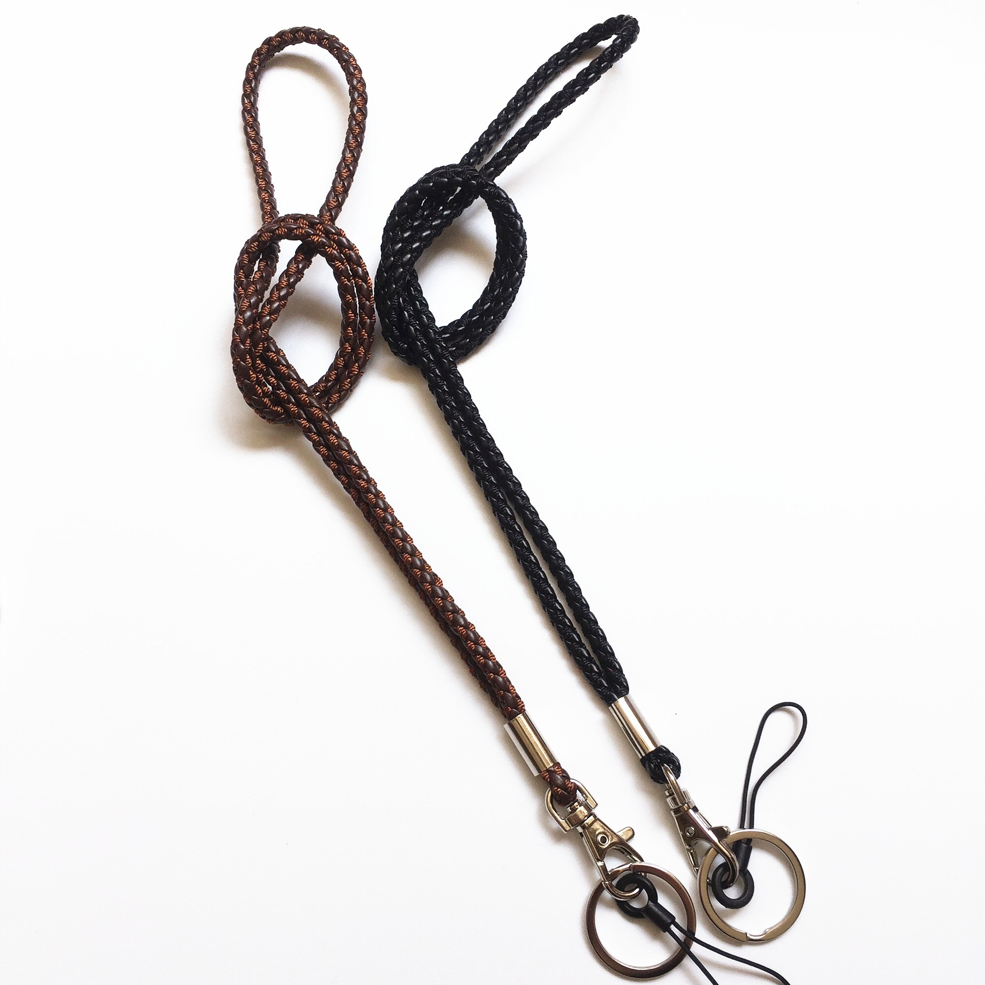 2 st pu flätad snodd nyckelring halsband och hand handled nyckelring för nycklar & kamera & mobiltelefon & id-märke