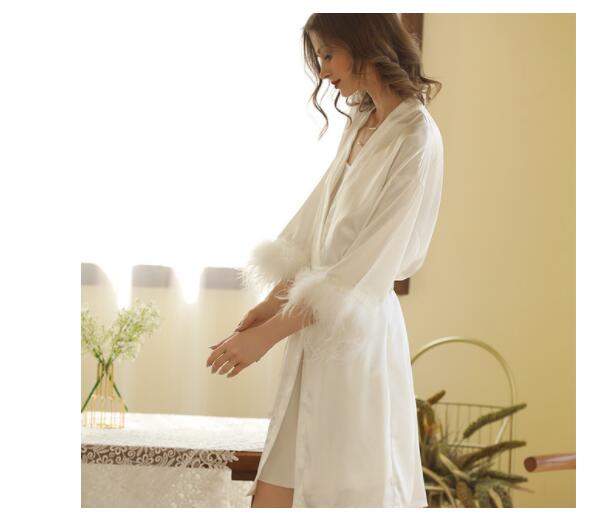 Bata de baño de satén para dama de honor y novia, Kimono bordado, ropa de dormir suelta, a la , para de boda