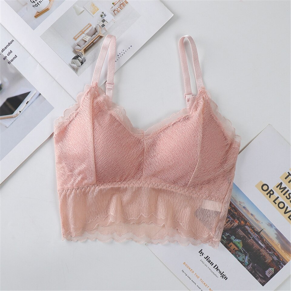 Women Sports Bra Fitness Underwear Lace Yoga Bra Running High Elastic Cotton Solid Sports Tops Female Gym Running Top Bra Women: Pink