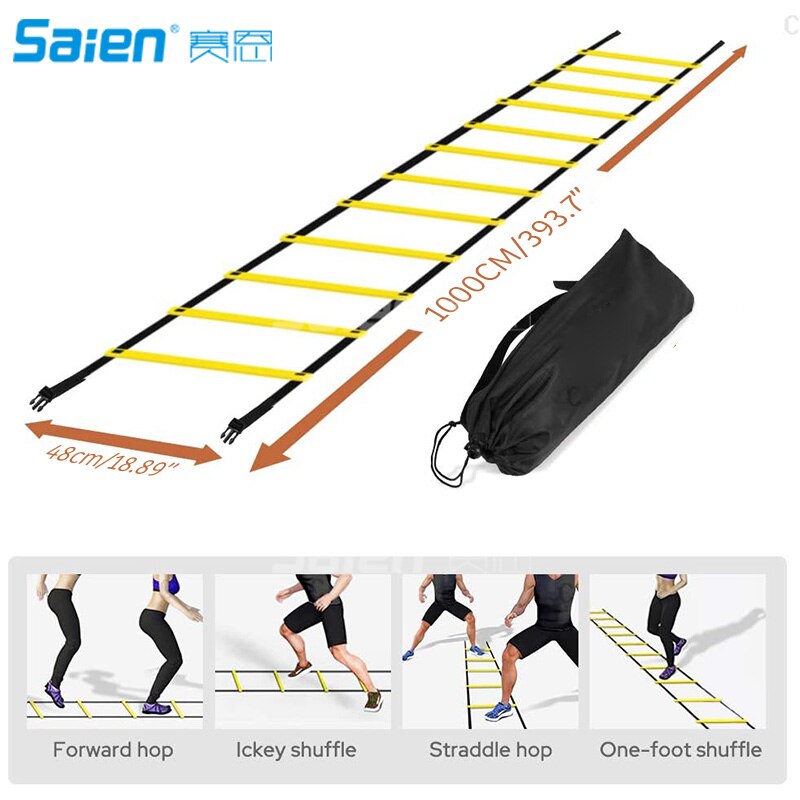 20ft Agility Ladder Set Met 12 Rungs, 12 Sport Disc Kegels, 4 Metalen Pinnen, 1 Draagtas-Voor Voetbal, Voetbal, Speed Training