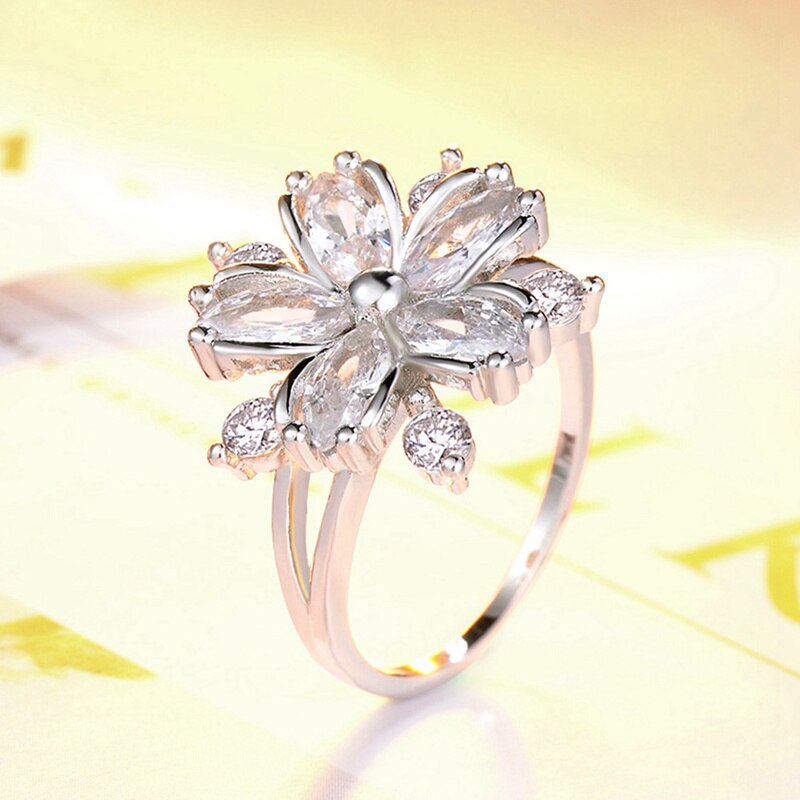 Elegante Sakura Prinses Engagement Ringen Voor Bruid Sieraden Romantische Kersenbloesem Zirkoon Lady Rings