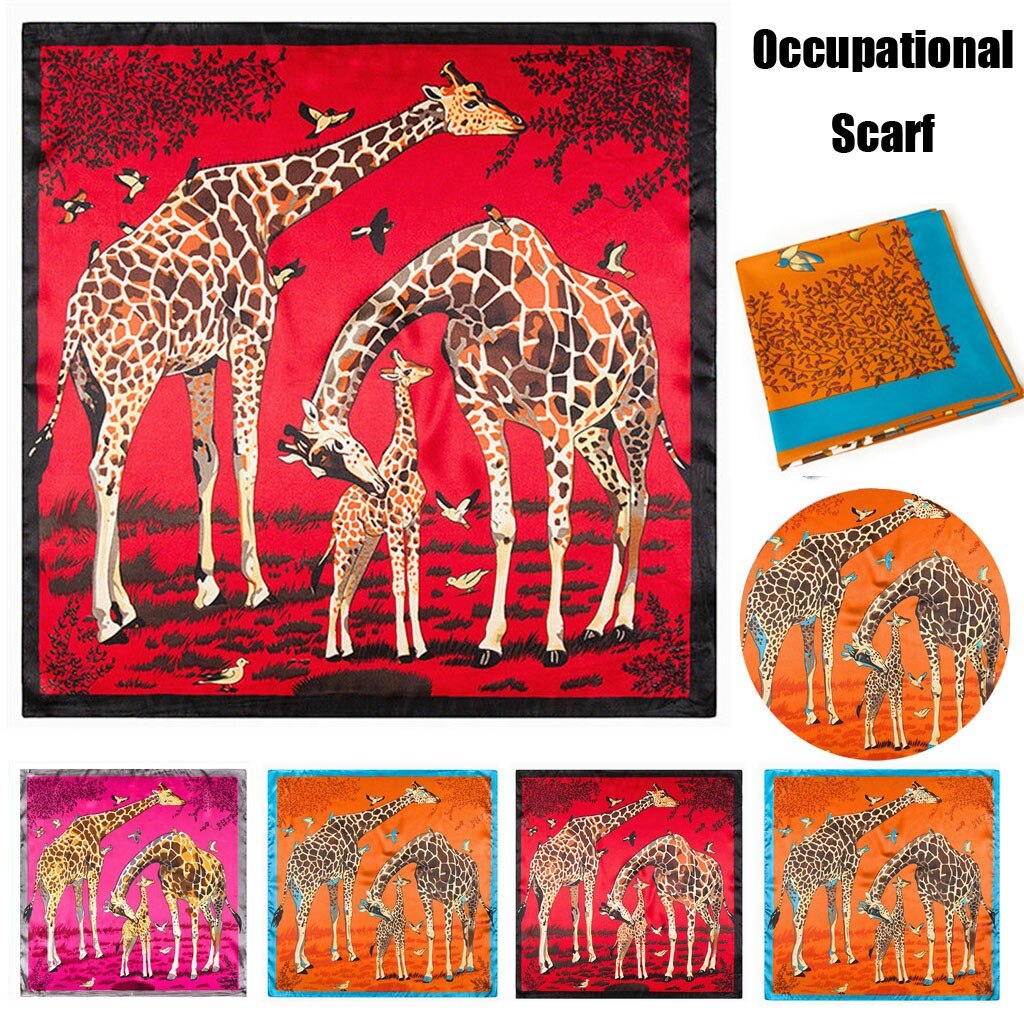 60X60Cm Groot Formaat Vierkante Zijden Bandana Womens Twill Giraffe Sjaal Animal Print Grote Bandana # Y