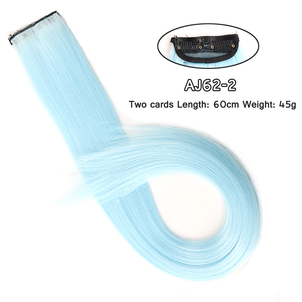 LM Long Straight Rainbow HairPiece Hair Extensions Clip In Hair Streak Pink Synthetic Hair Piece Strands on Clips: AJ62-2