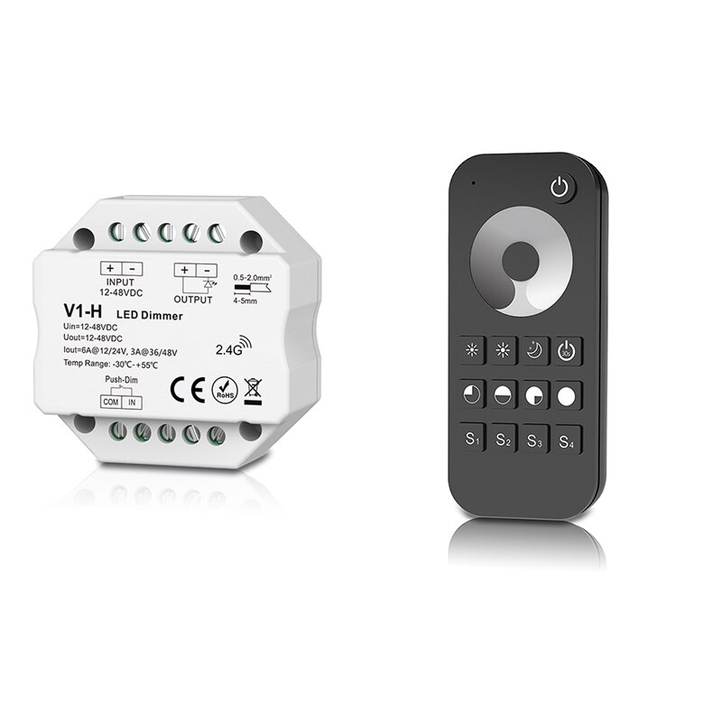 LED Strip Dimmer 12V 24V 15A Output PWM Wireless RF Switch ON OFF With 2.4G Dim Remote for 5050 3528 Single Color LED String: V1-H and RT1